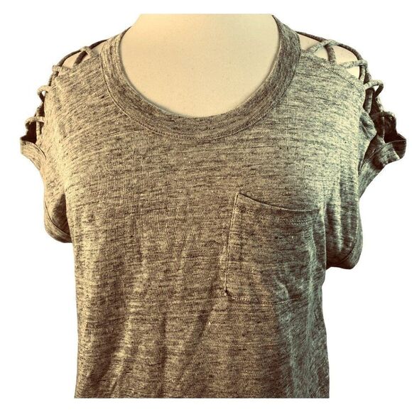 Chaser Laced Shoulders Slubbed Pull-Over Tee Top Sz M Breast Pocket Gray NEW - Picture 2 of 5